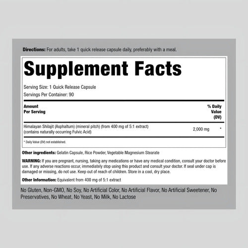 Extrato de Shilajit 2000mg 90 cápsulas Piping Rock