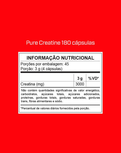 Creatina 100% Pura Monohidratada Com Matéria-prima Importada. - Fórmula Avançada Com 3g De Creatina Na Dose - 180 Cápsulas