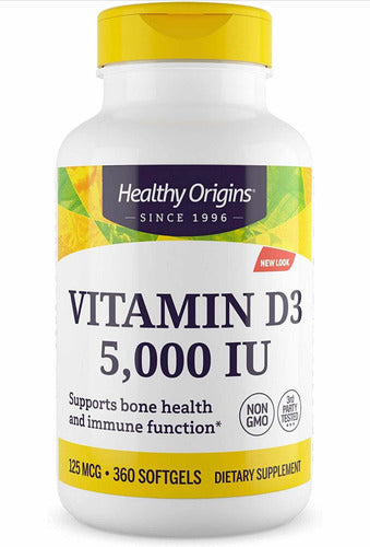 Vitamins D3 Healthy Origins 5000 Iu, 360 Cápsulas De Gel