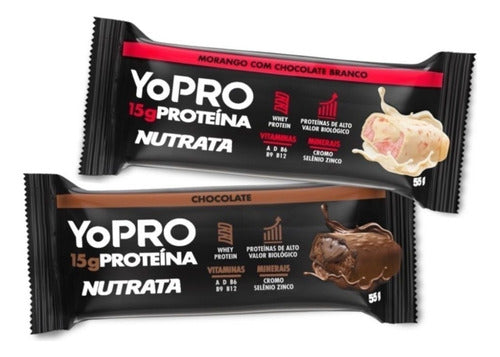 Yopro - 12 Barras 55g Morango Com Chocolate Branco - Nutrata