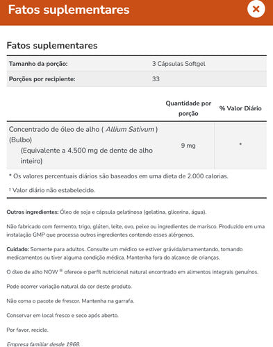 Óleo De Alho Garlic Now Foods Sem Odor 250 Caps Sabor Sem sabor