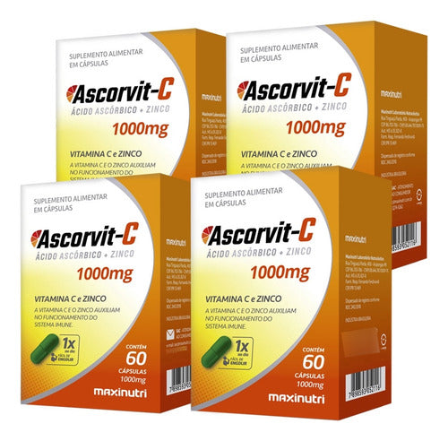 Kit 4 Ascorvit Fonte De Vitamina C + Zinco 60 Cáps Maxinutri Sabor Sem Sabor