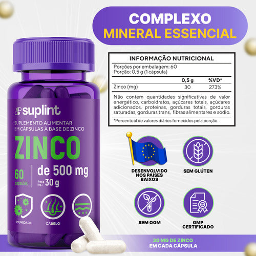 Suplemento Alimentar De Zinco 30 Mg 60 Cápsulas - Suplint Sabor Sem Sabor