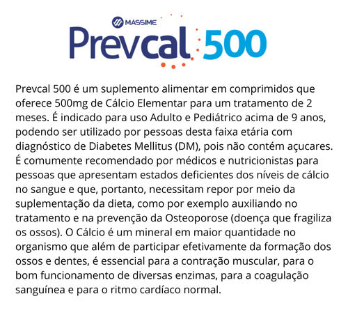 Prevcal 500mg Carbonato De Cálcio 60cpr - Cálcio Elementar