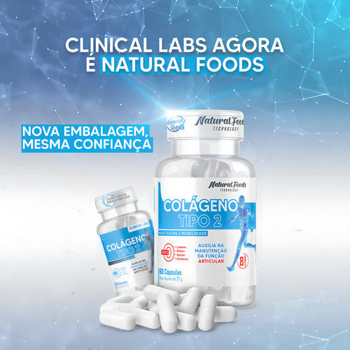 Natural Foods Pote Colageno Tipo 2 + Vitaminas Joelho E Articulação 60 Capsulas Sem Sabor