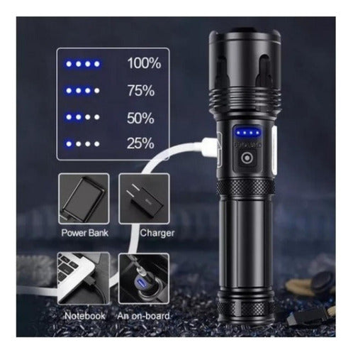 Lanterna Led Recarregável Usb Tática Profissional Com Zoom B-max