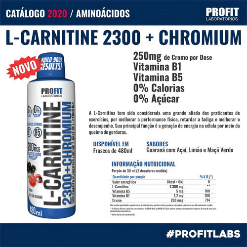 L Carnitine Carnitina C/ Cromo 2300 480ml Queimador Gordura Sabor Limão