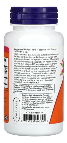 Vitamina D3 K2 Now Foods Concentrado 1000 Ui 120 C Sabor Natural