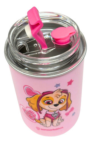 Copo Inox C/ Canudo E Tampa 300ml Patrulha Canina Skye - Zc