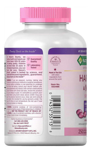 Nature's Bounty Hair Skin And Nails 5000mcg Vitaminas para cabelo pele e unhas 250 Softgels Sem sabor