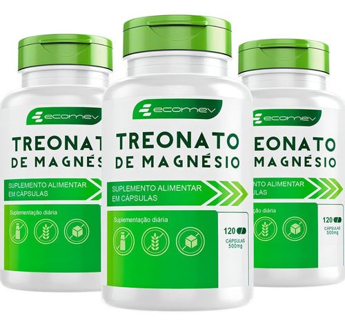 Suplemento em Cápsulas Kit 3 Potes Treonato Formula Avançada 360 Cápsulas Ecomev