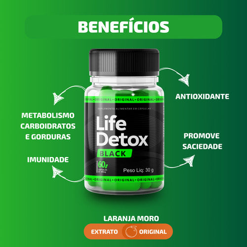 Kit 3x Life Detox 60 Cápsulas 500mg Suplemento Detox, Spirulina, Laranja Moro, Quitosana, Picolinato De Cromo