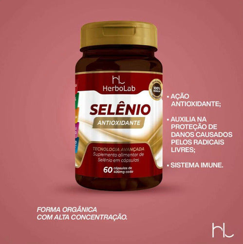 Selênio antioxidante 60 cápsulas 400mg HerboLab antienvelhecimento sem sabor