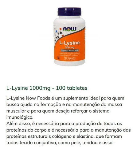 Lisina 1000 Mg Now Foods L Lysine 100 Tabletes Sabor Sem sabor