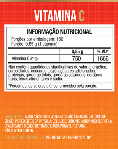Vitamina C 750mg 180 Cápsulas - Nutrione