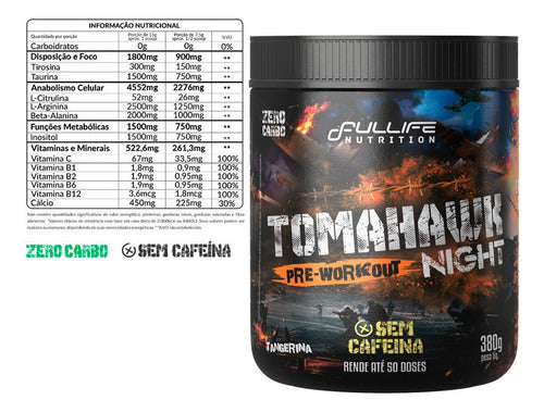 Pré Treino Sem Cafeina Zero Carbo Tomahawk Night 380g Sabor Tangerina