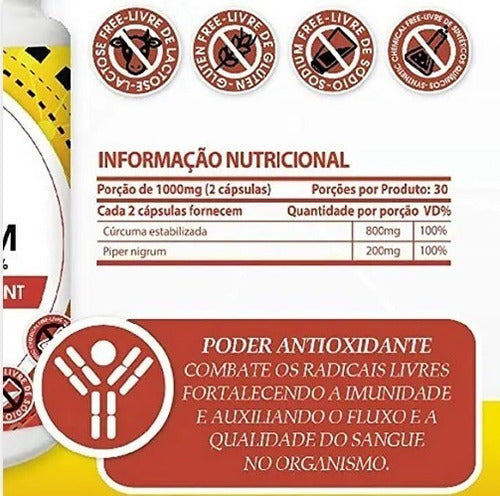 Suplemento en cápsula Sunfood Curcumina e pimenta preta