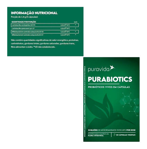 Purabiotics Puravida, 4 Cepas, 18 Bilhões Ufc 30 Cáps Sabor 30 Cápsulas