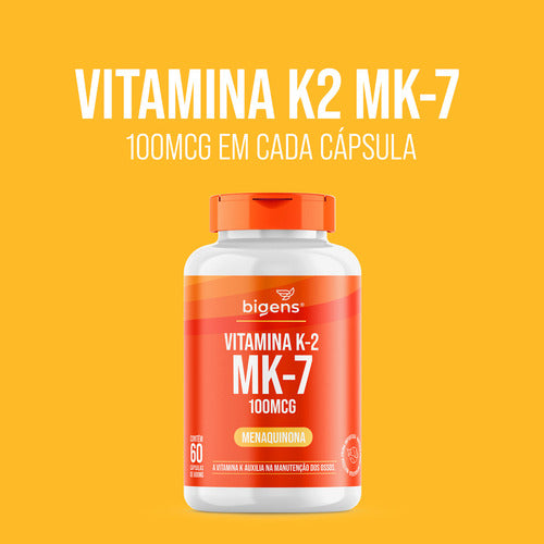 Kit C/ 2x Vitamina K2 Mk-7, ( Mk7 ) 120 Cáps, 100 Mcg, Bigens Sabor Neutro