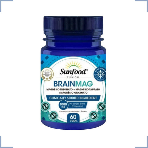 Brainmag 1080mg 60caps Magnésio + Glicinato Suplemento Sunfood