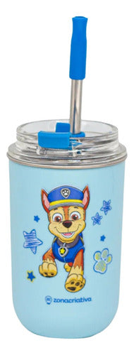 Copo Inox C/ Canudo E Tampa 300ml Patrulha Canina Chase - Zc