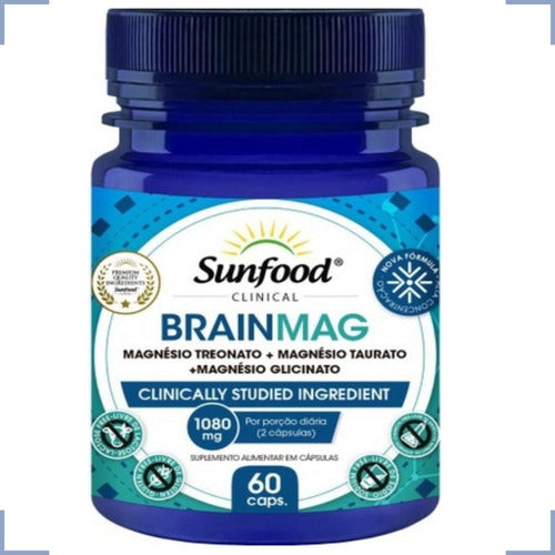 Brainmag 1080mg 60caps Magnésio + Glicinato Suplemento Sunfood