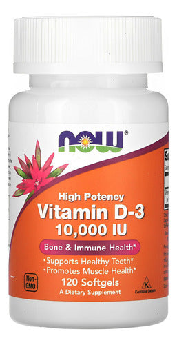 Vitamina D3 10000 Ui 120 Softgels Now Foods Sabor Neutro
