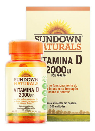 Vitamina D 2000 UI Colecalciferol D3 Sundown Naturals 200 Cápsulas Softgel