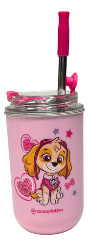 Copo Inox C/ Canudo E Tampa 300ml Patrulha Canina Skye - Zc