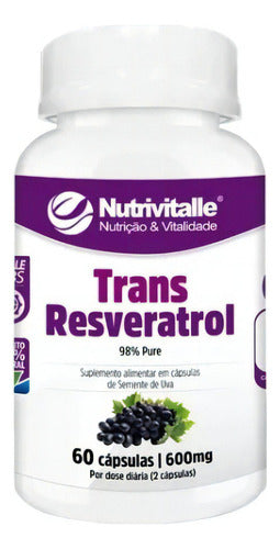 Trans Resveratrol 600mg / 60 Caps Nutrivitalle Sabor Sem Sabor