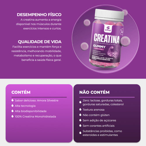 Super Gummy Creatina Super Nutrition Sabor Amora (60 Gomas)