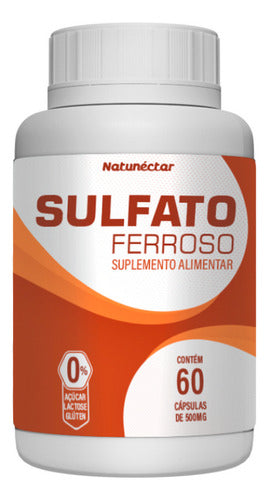 2x Sulfato Ferroso - 500mg 60 Cápsulas - Natunéctar Sabor Sulfato Ferroso Tratamento De Anemia