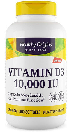 Vitamina D3 10.000 UI 360 cápsulas gelatinosas com sabor insípido da Healthy Origins