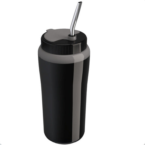 Copo Térmico Tererê 650ml Parede Dupla Tampa E Bomba Inox Cor Preto Preto