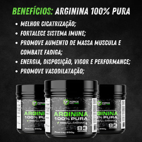 L - Arginina Em Pó 3000 Mg Ultra Concentrada 100% Pura 250g Vasodilatador - Force Full Labz