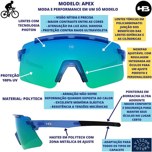 Óculos Solar Hb Apex Wavy Matte Blue Green Chrome Ciclismo