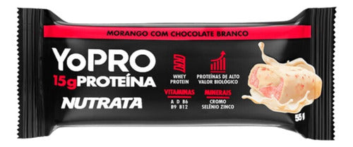 Yopro - 12 Barras 55g Morango Com Chocolate Branco - Nutrata