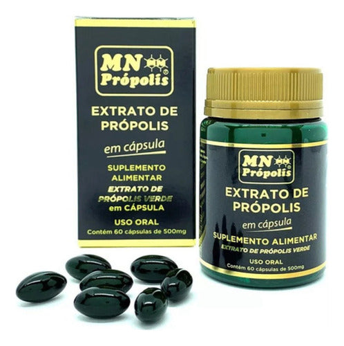 Extrato De Propolis Em Cápsulas Mn Própolis Com 60 Cápsulas 500Mg Ouro Brasil 100% Nacional Suplemento Saudável Natural Eficiente para Melhorar Imunidade