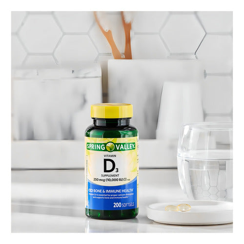 Vitamina D3 - 10.000iu - 200un - Spring Valley - Imp Eua Sabor Sem sabor