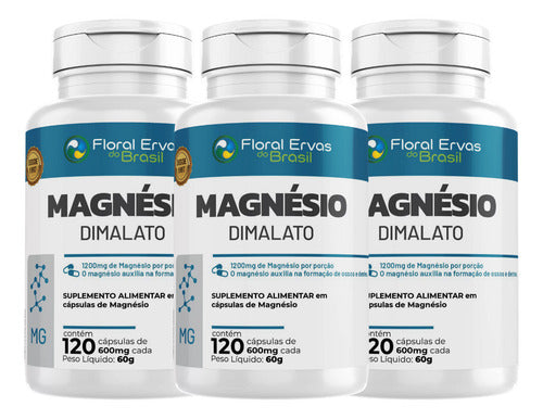 Kit/ 3 Magnésio Dimalato 360 Cáps 600mg Floral Ervas
