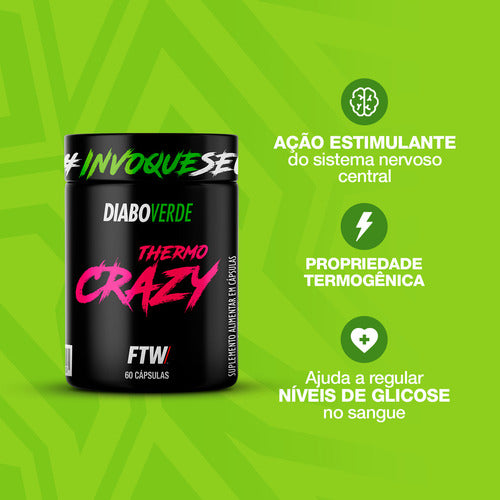 Termogênico Thermo Crazy Pote 60 cáps FTW - DIABO VERDE
