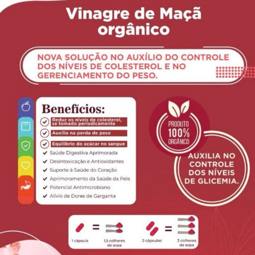 Vinagre De Maça Em Cápsulas 1000mg Fortlife 100% Orgânico Sabor Sem Sabor