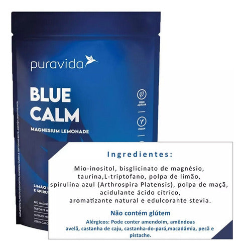 Blue Calm 250g - Triptofano + Mio-inositol - Pura Vida Sabor Limão, Camomila, Maracujá e Spirulina Azul