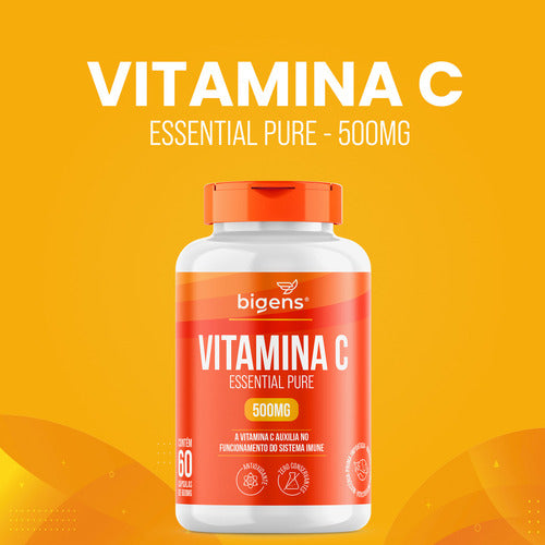 Vitamina C Essential Pure 500mg Por Cápsula, 60un, Bigens