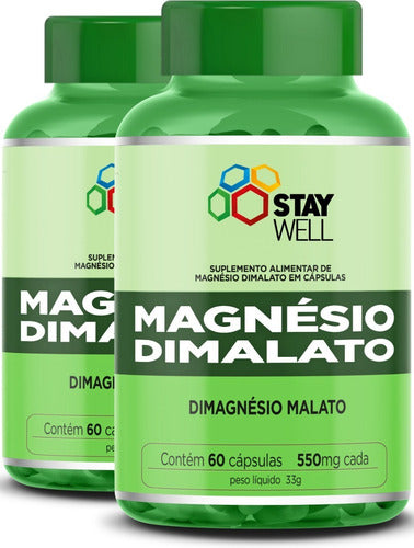 2 Unidades Do Magnésio Dimalato 550mg 100% Puro E Concentrado - Alta Absorção - 60 Cápsulas
