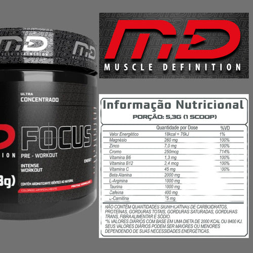 Pre Treino Focus C/beta Alanina, Arginina, Taurina - 318g-md Sabor Frutas Vermelhas