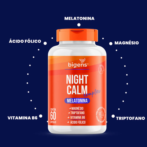 Night Calm Complex Melatonina, Triptofano, Mag 60cps Bigens Sabor Neutro