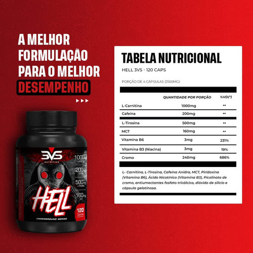 Hell Termogênico 120 Cápsulas - A Combinação Perfeita De 7 Ingredientes Com Cafeína, L-carnitina, L-tirosina, Tcm, Picolinato De Cromo E Vitaminas