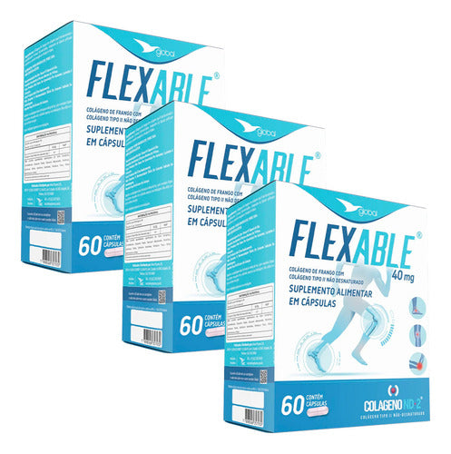 Kit 3 Colágeno Tipo 2 Flexable Global Suplementos 60 Caps