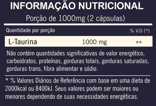 Taurina 100% Pura 500mg Energia, Antioxidante e Definição Muscular -  60 Cápsulas